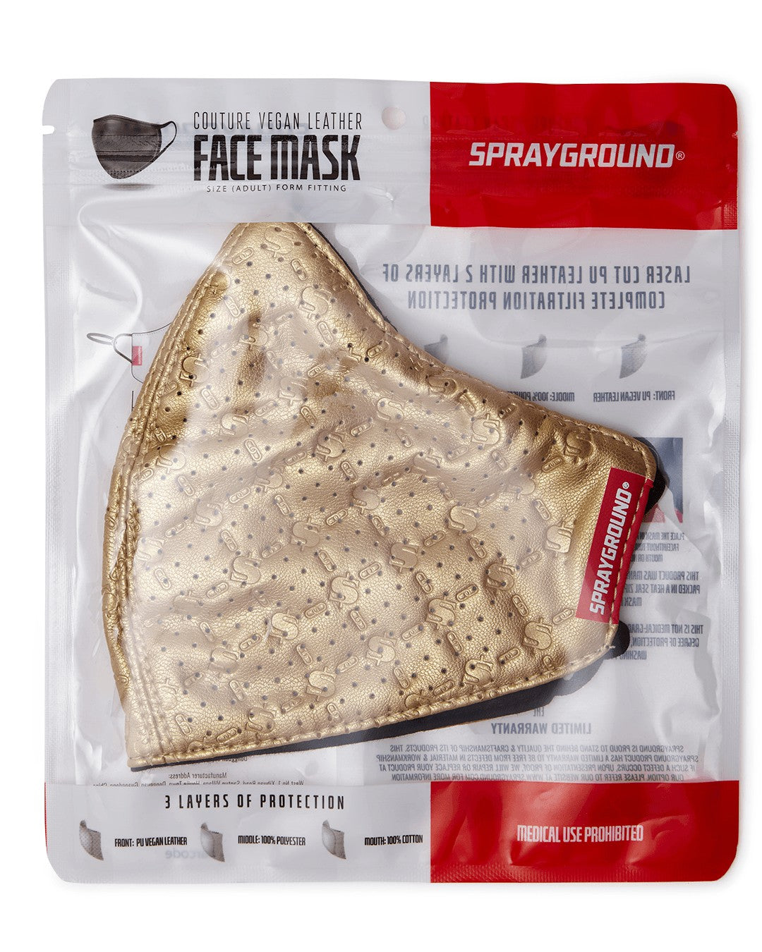 Sprayground - GOLD MONEY PATTERN VEGAN LEATHER FACE MASK