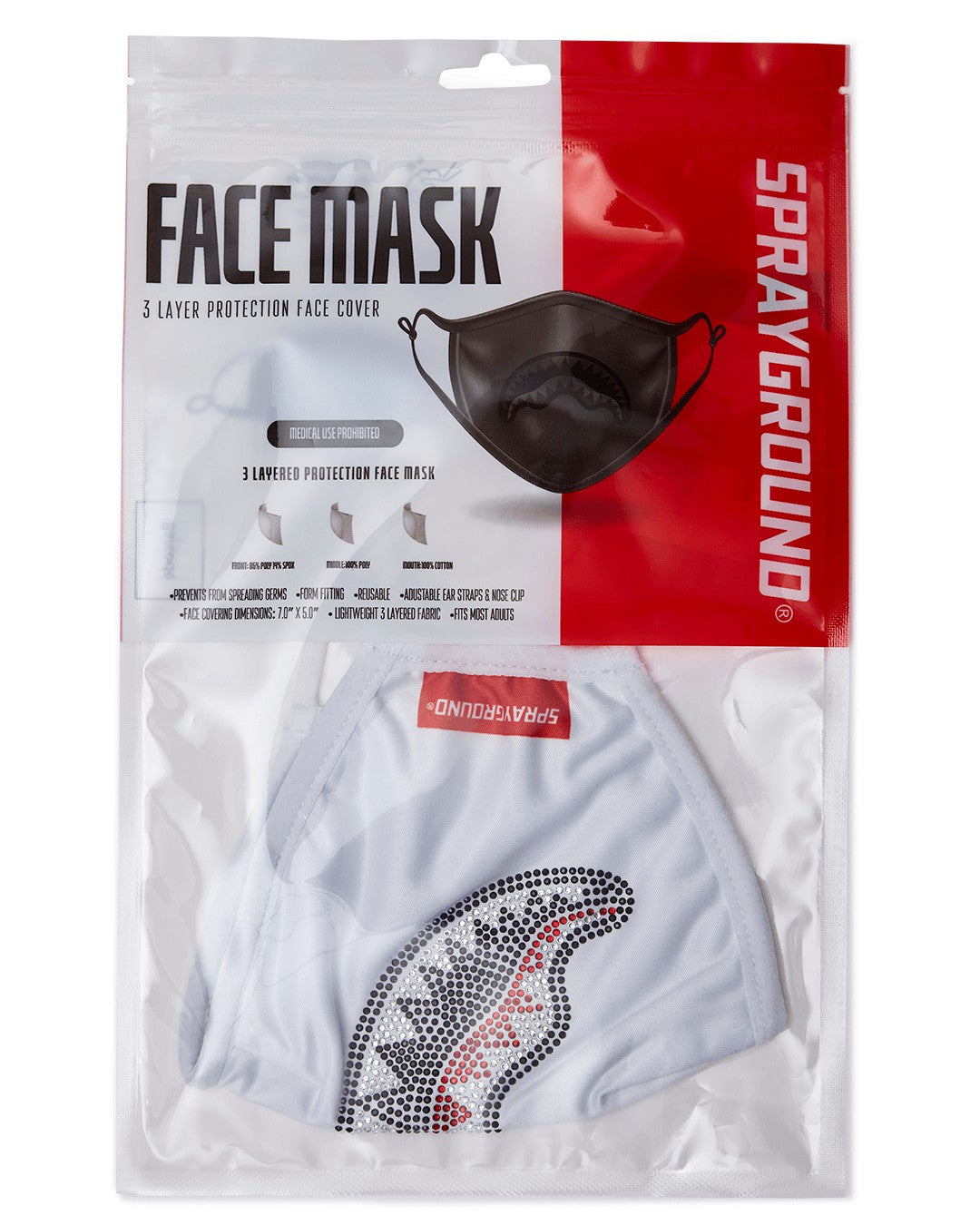 Sprayground - TRINITY DIAMOND SHARK (WHT) POLYESTER FACE MASK
