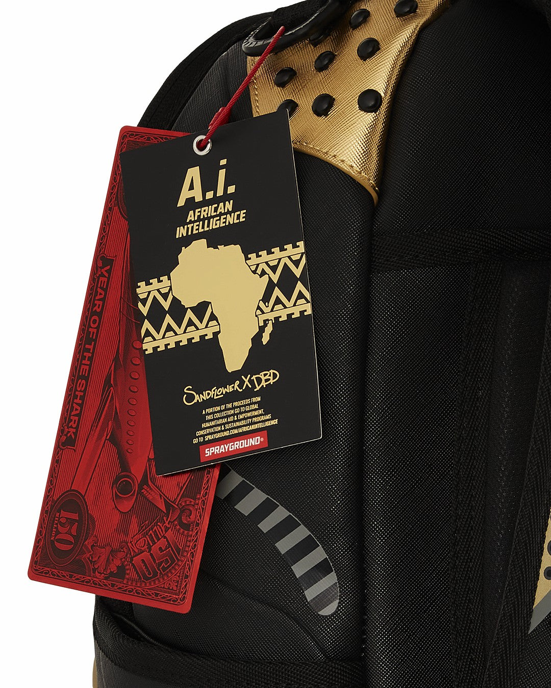 Sprayground - A.I. AFRICAN INTELLIGENCE SHARKS OF THE GOLD OCEAN BACKPACK - SANDFLOW