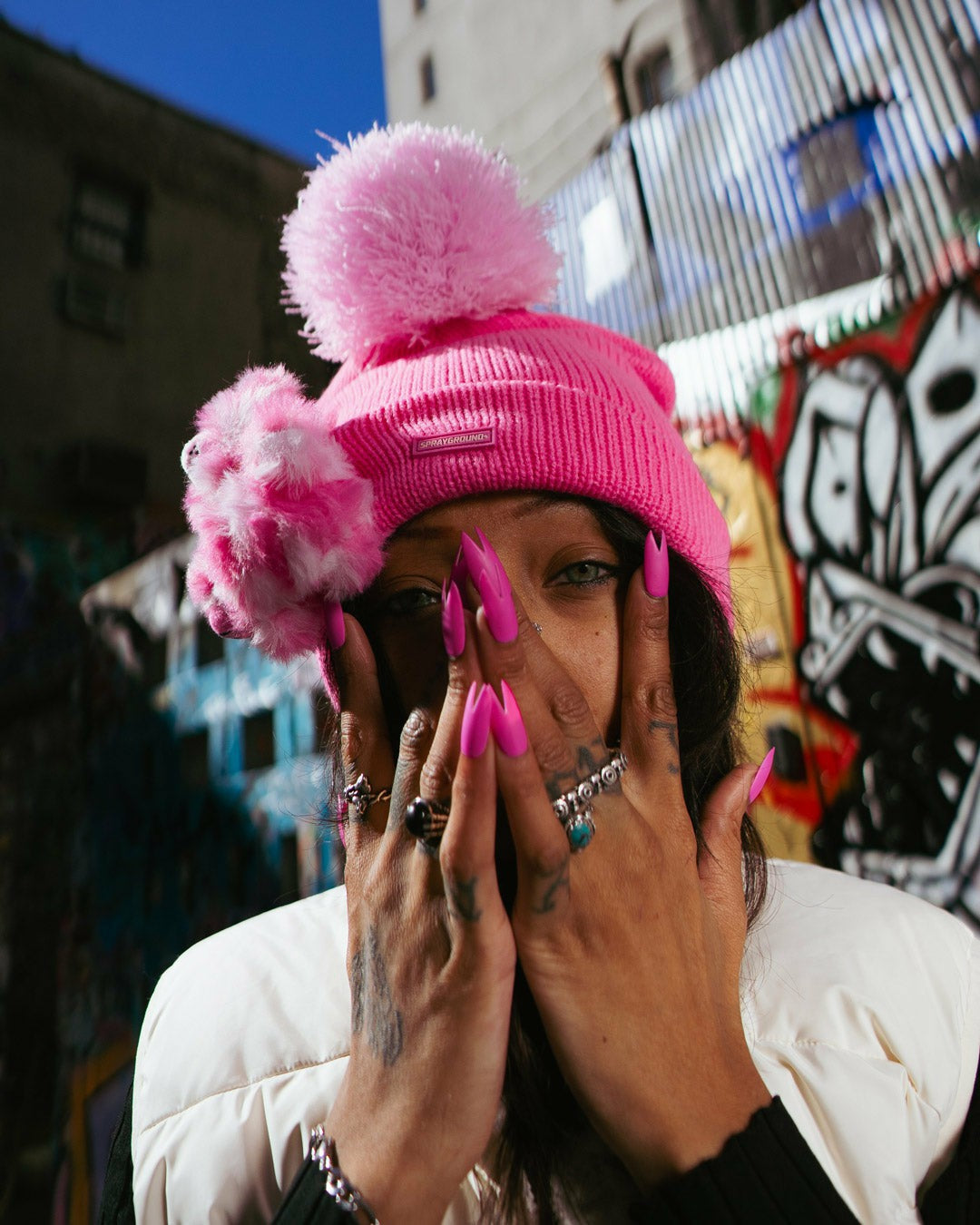 Sprayground - PINK LIL BEAR PUFF BEANIE