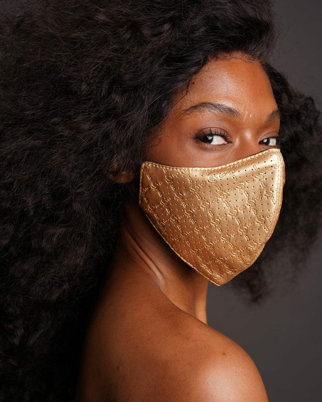 Sprayground - GOLD MONEY PATTERN VEGAN LEATHER FACE MASK