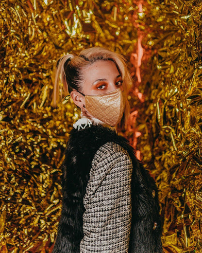 Sprayground - GOLD MONEY PATTERN VEGAN LEATHER FACE MASK