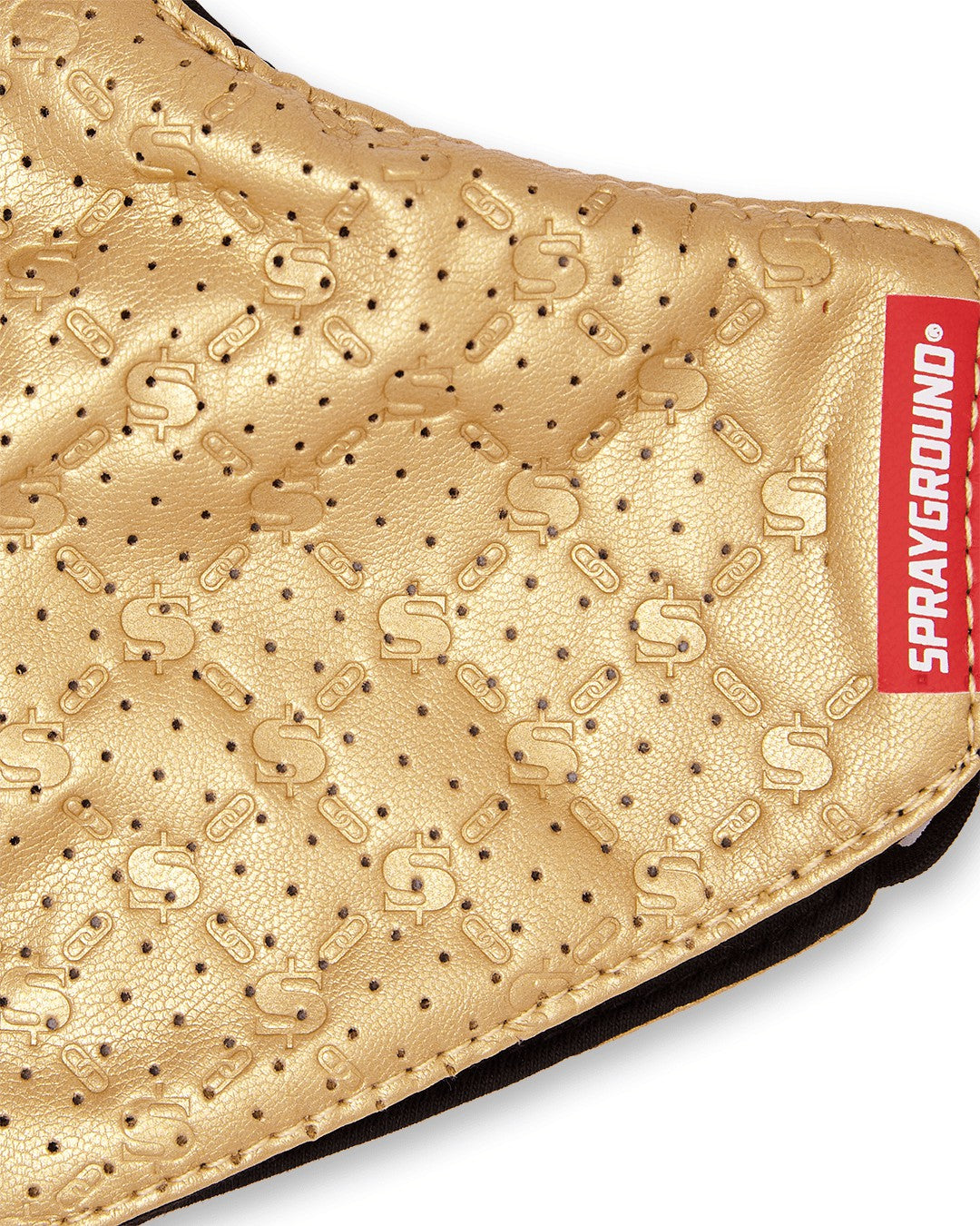 Sprayground - GOLD MONEY PATTERN VEGAN LEATHER FACE MASK