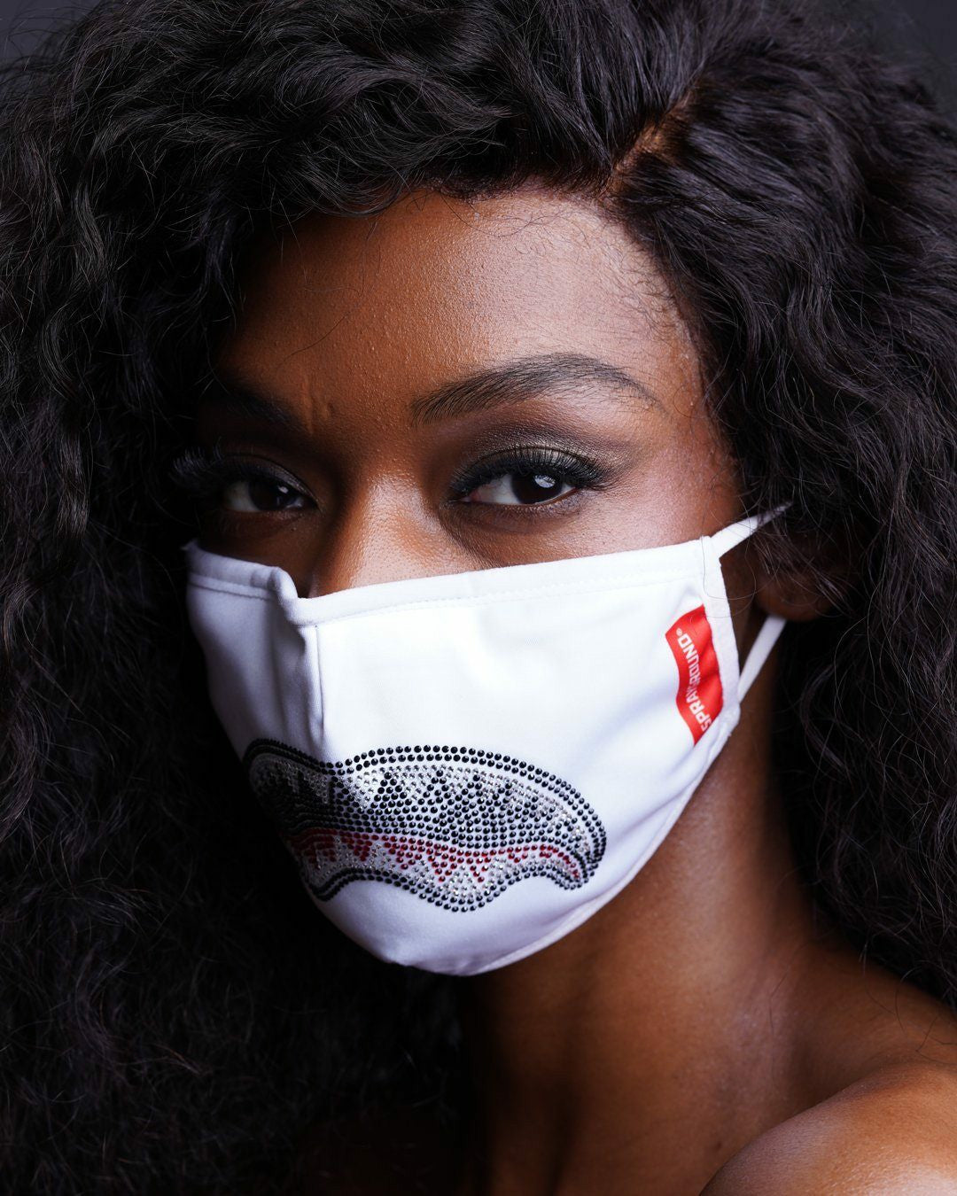 Sprayground - TRINITY DIAMOND SHARK (WHT) POLYESTER FACE MASK