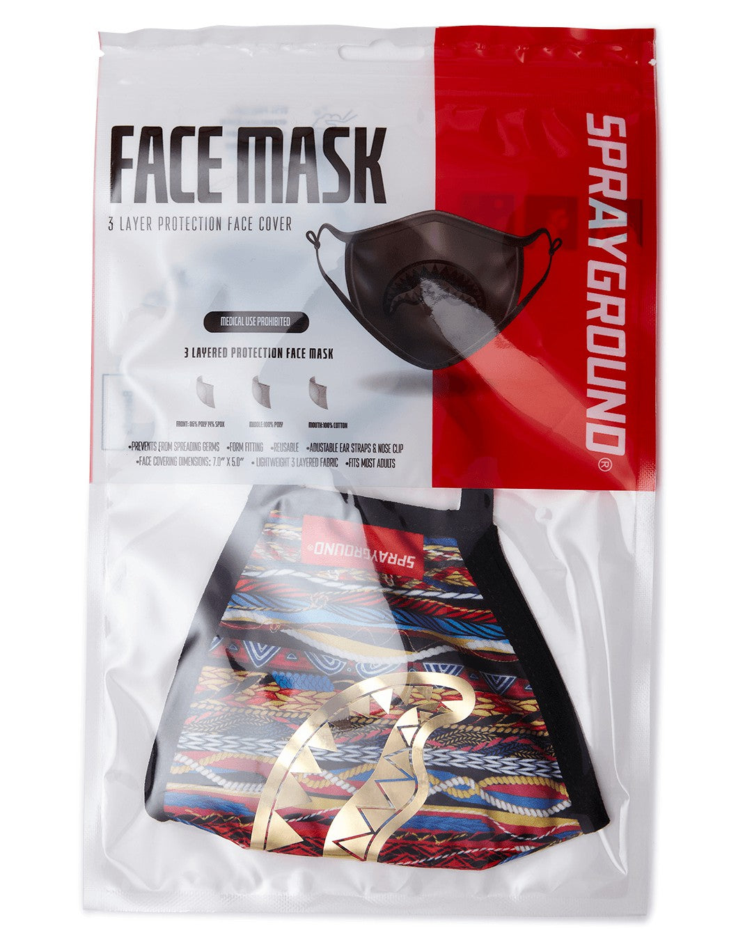 Sprayground - 1994 GOLD METALLIC SHARK POLYESTER FACE MASK