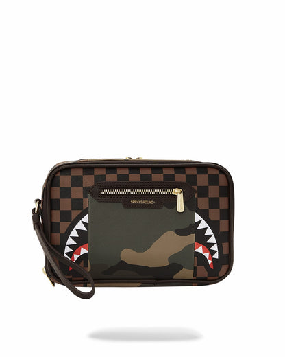 Sprayground - EXTERIOR GOLD ZIP POCKET SHARKS IN PARIS TOILETRY BRICKSIDE BAG