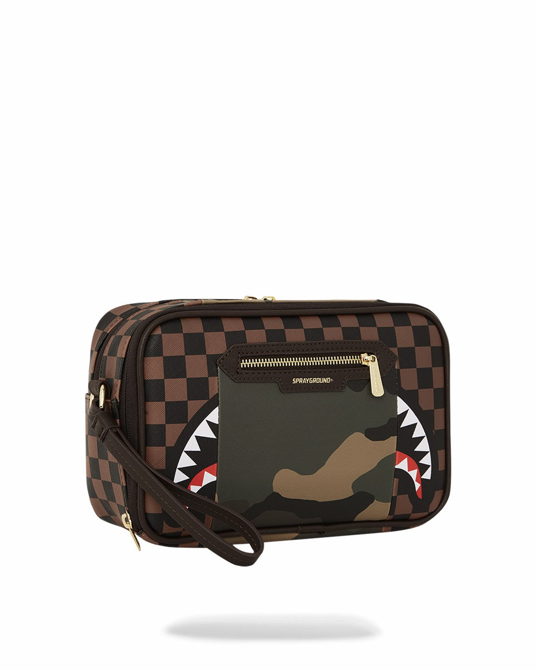 Sprayground - EXTERIOR GOLD ZIP POCKET SHARKS IN PARIS TOILETRY BRICKSIDE BAG