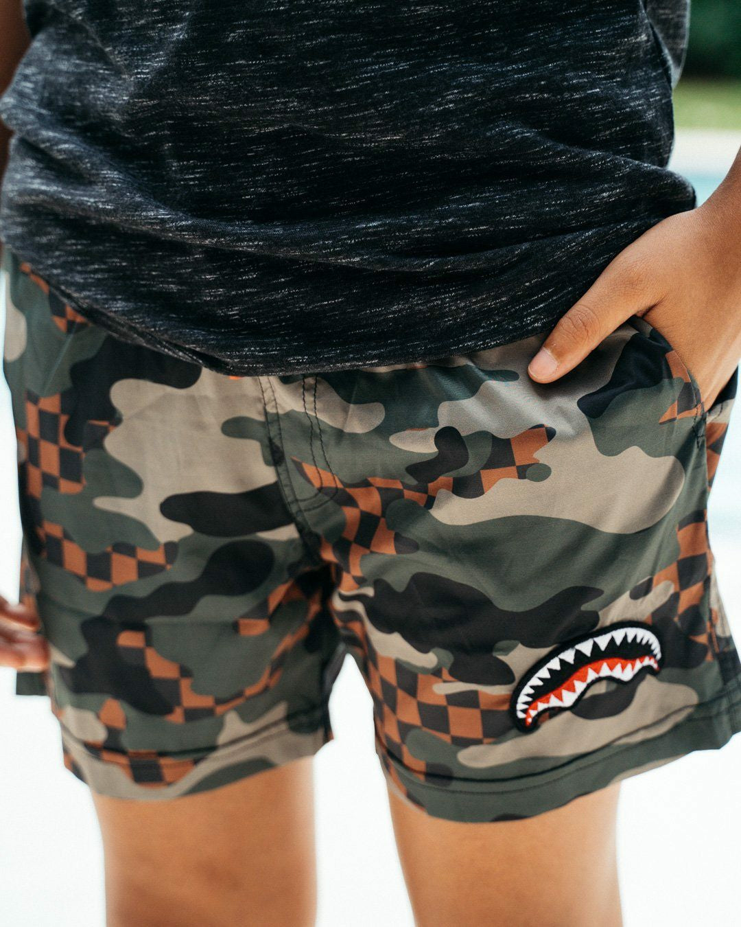 Sprayground - KIDS CAMO CHECKERED SWIM TRUNKS