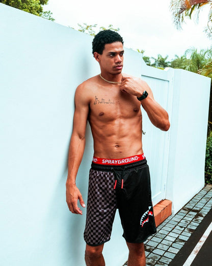 Sprayground - GREY CHECKERED SPLIT CORTO SWIM TRUNKS