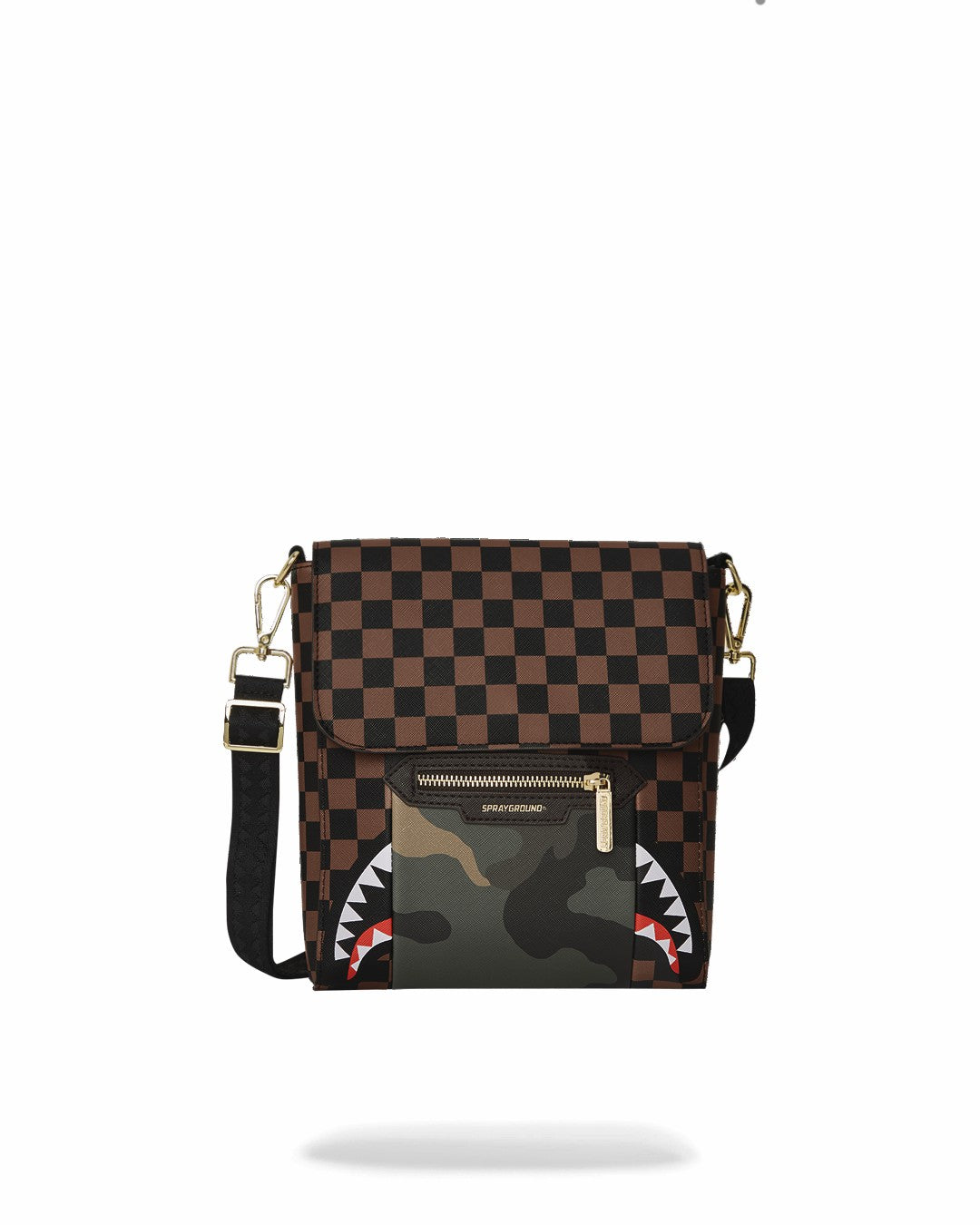 Sprayground - EXTERIOR GOLD ZIP POCKET SHARKS IN PARIS MESSENGER SLING BAG