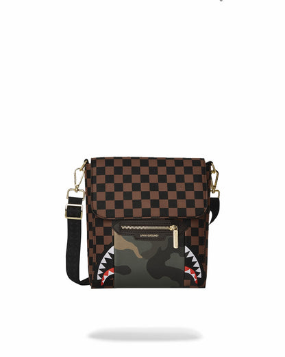Sprayground - EXTERIOR GOLD ZIP POCKET SHARKS IN PARIS MESSENGER SLING BAG