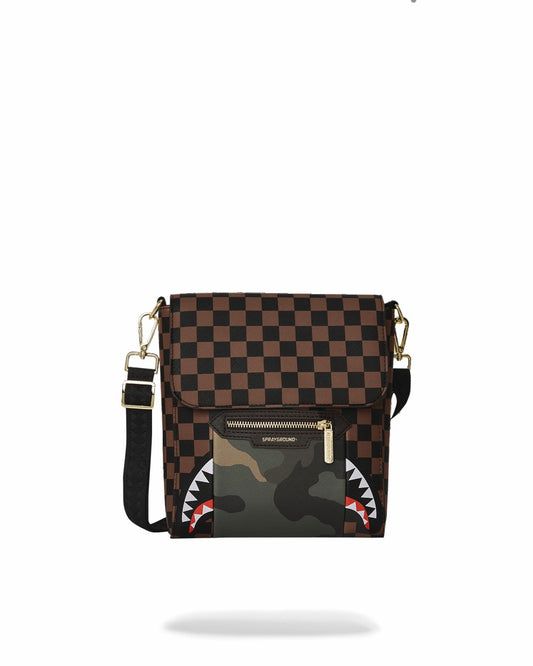 Sprayground - EXTERIOR GOLD ZIP POCKET SHARKS IN PARIS MESSENGER SLING BAG