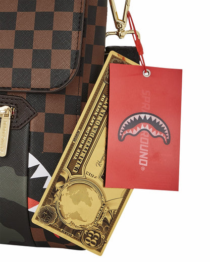 Sprayground - EXTERIOR GOLD ZIP POCKET SHARKS IN PARIS MESSENGER SLING BAG