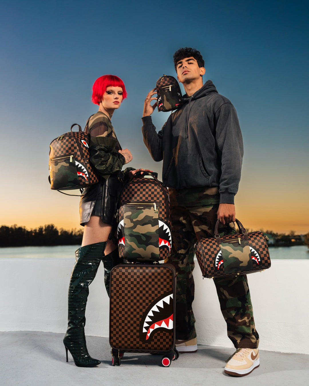 Sprayground - EXTERIOR GOLD ZIP POCKET SHARKS IN PARIS JETSETTER CARRY-ON LUGGAGE