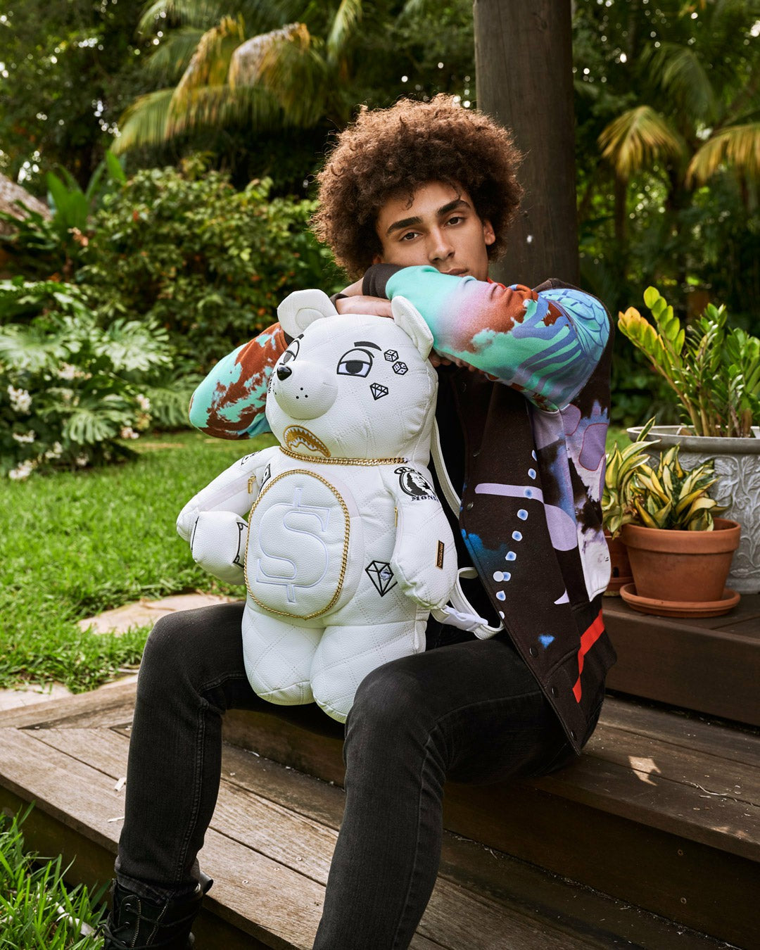 Sprayground - RIVIERA LE BLANC GOLD CHAIN MONEYBEAR TEDDYBEAR BACKPACK