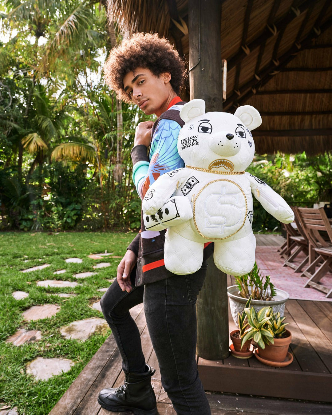 Sprayground - RIVIERA LE BLANC GOLD CHAIN MONEYBEAR TEDDYBEAR BACKPACK