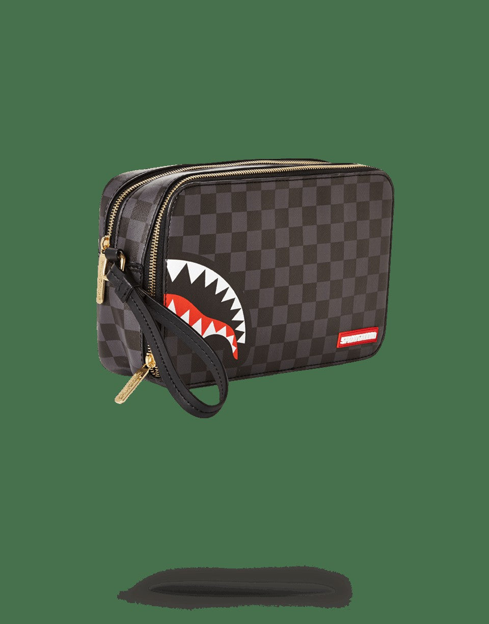 Sprayground - SHARKS IN PARIS (BLACK CHECKERED EDITION) TOILETRY AKA MONEY BAGS