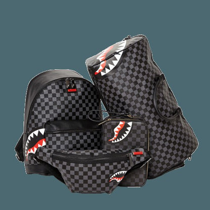 Sprayground - SHARKS IN PARIS (BLACK CHECKERED EDITION) TOILETRY AKA MONEY BAGS