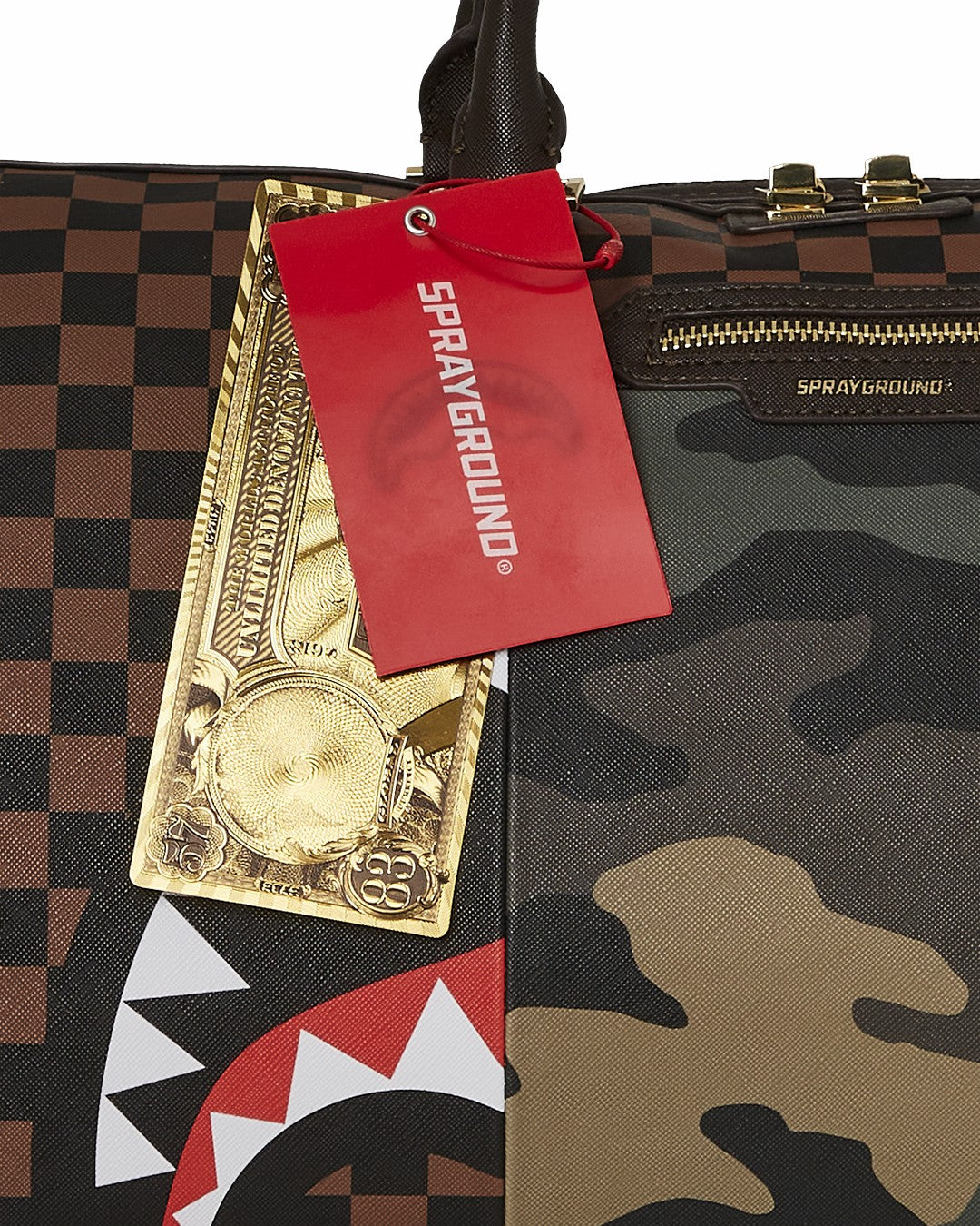 Sprayground - EXTERIOR GOLD ZIP POCKET SHARKS IN PARIS DUFFLE