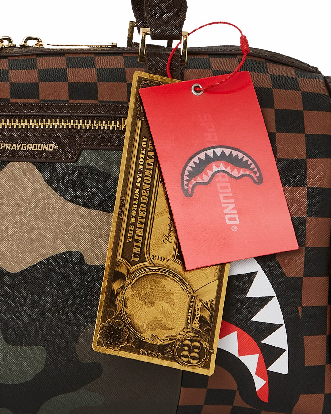 Sprayground - EXTERIOR GOLD ZIP POCKET SHARKS IN PARIS MINI DUFFLE